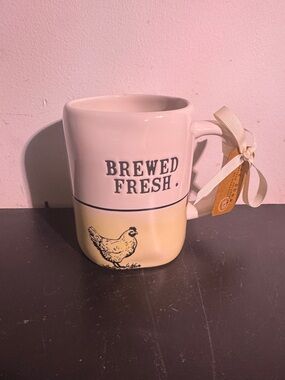 Rae Dunn 'Brewed Fresh' Ceramic Mug - Cream and Yellow